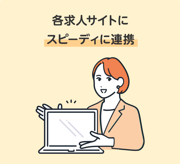 各求人サイトにスピーディに連携 各求人サイトにスピーディに連携